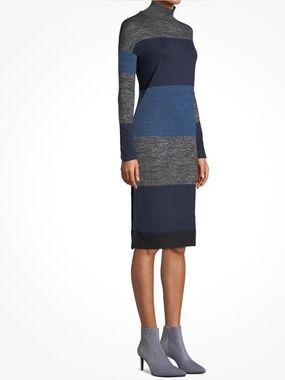 Rag & Bone Striped Knit Midi Dress Mock Neck Blue Black Sm